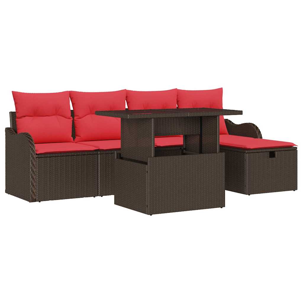 Tuin Sofa Set met kussen met opslag 6 pcs Bruin Poly riet – afbeelding 2