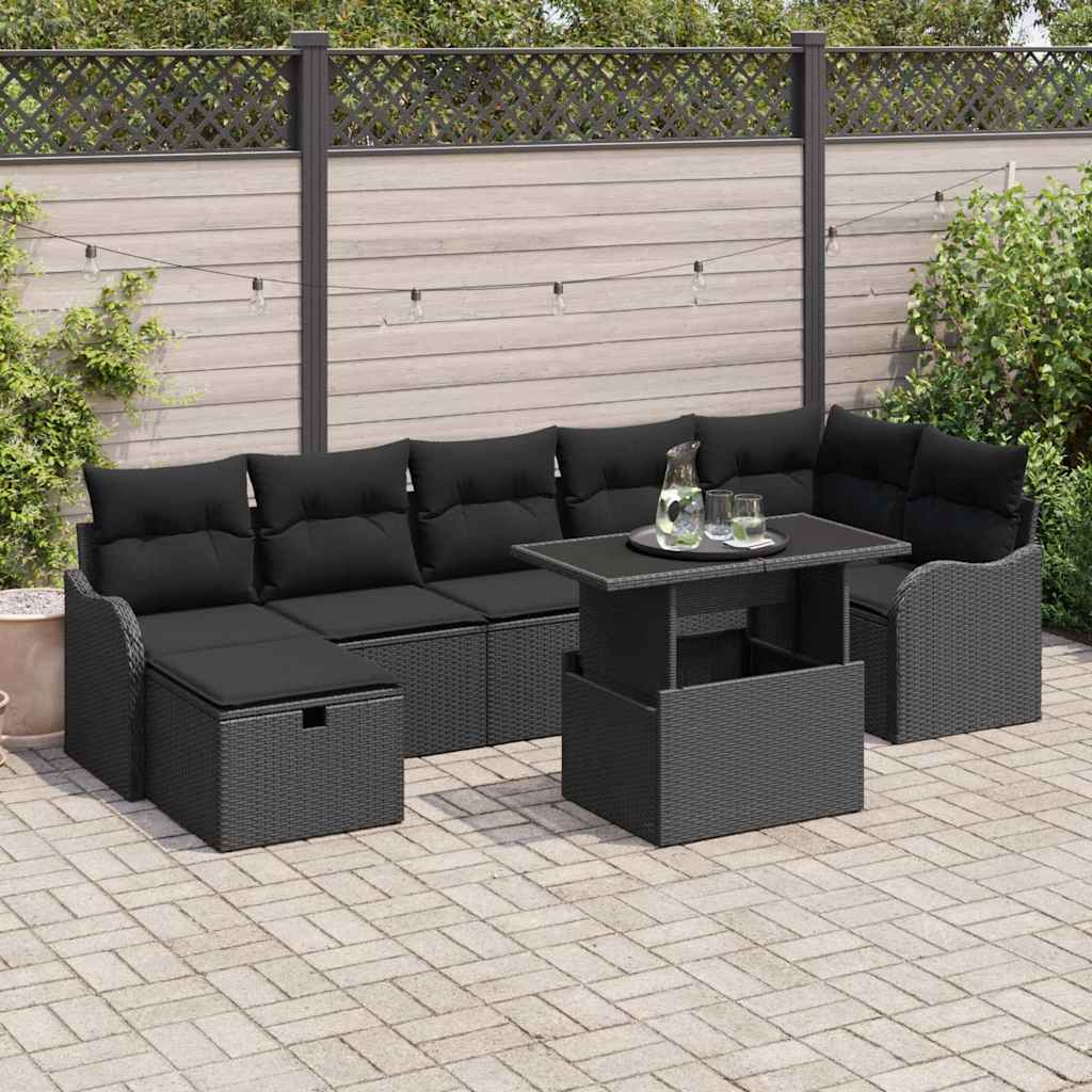 Tuin Sofa Set met kussen met opslag 8 pcs Zwart Poly riet – afbeelding 1