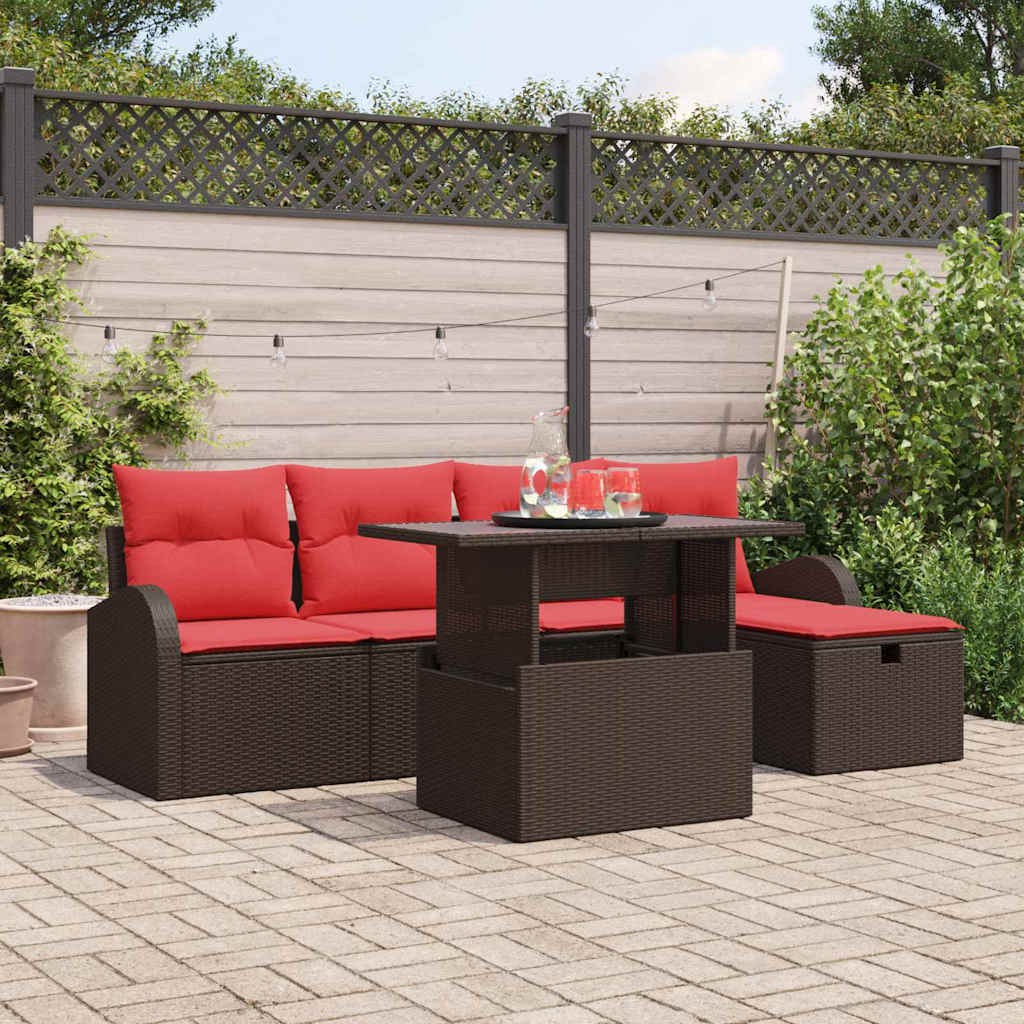 Tuin Sofa Set met kussen met opslag 6 pcs Bruin poly rattan – afbeelding 1