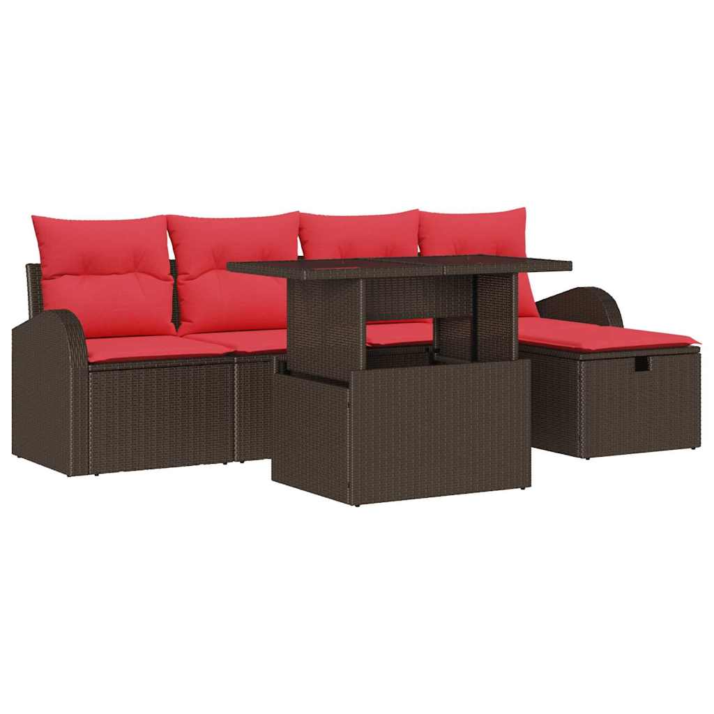 Tuin Sofa Set met kussen met opslag 6 pcs Bruin poly rattan – afbeelding 2