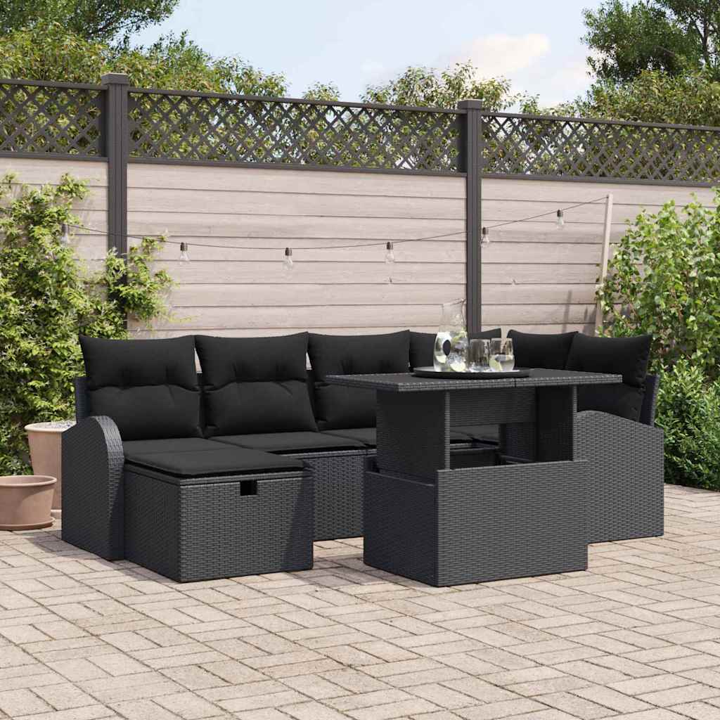 Tuin Sofa Set met kussen met opslag 7 pcs Zwart Poly riet