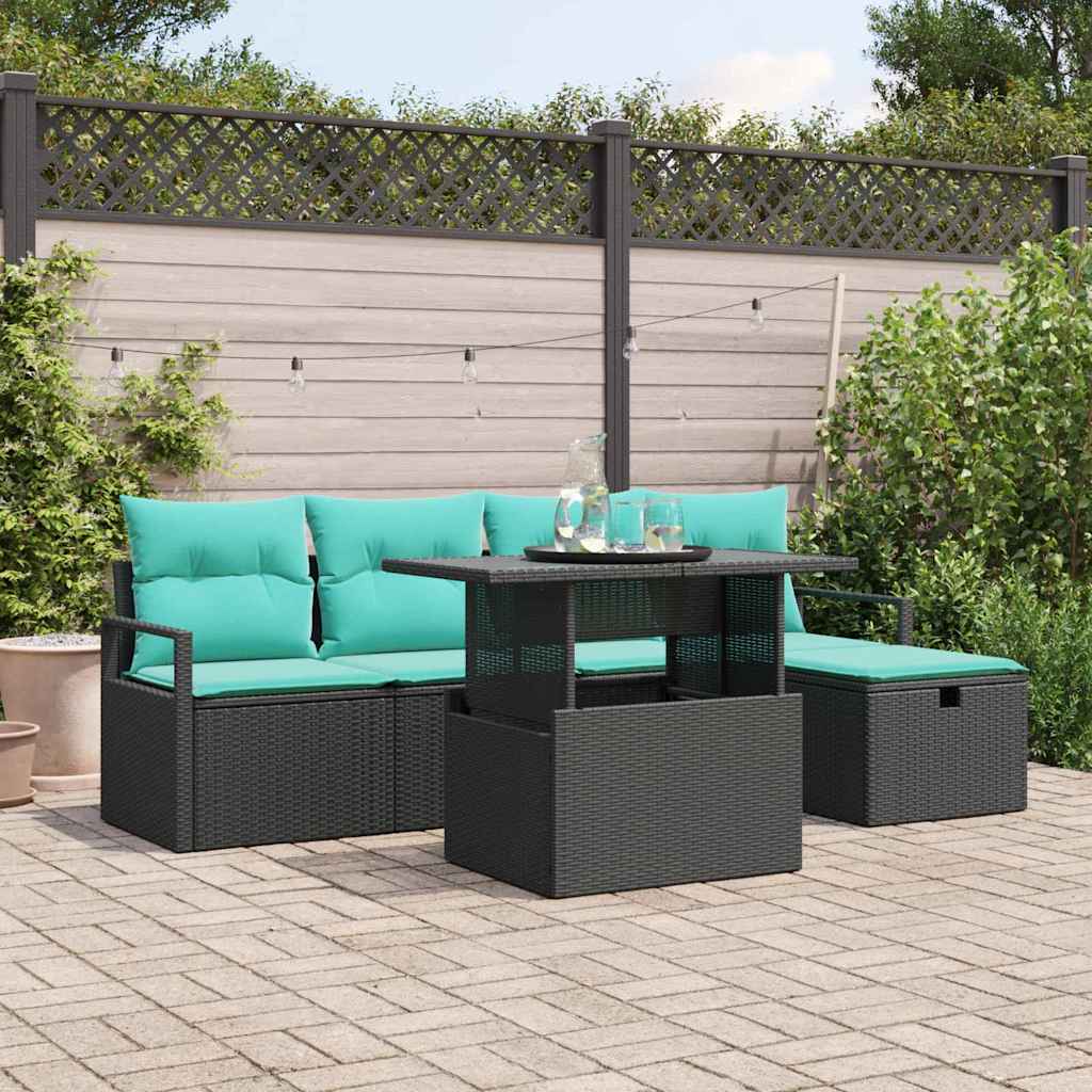 Tuin Sofa Set met kussen met opslag 6 pcs Zwart Poly riet – afbeelding 1
