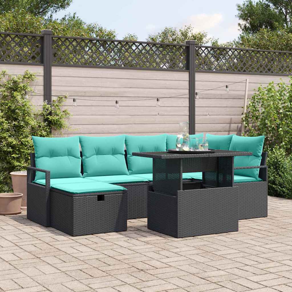 Tuin Sofa Set met kussen met opslag 7 pcs Zwart Poly riet – afbeelding 1