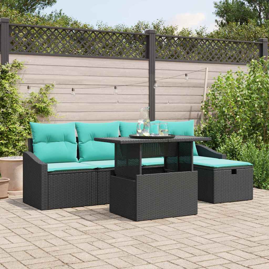 Tuin Sofa Set met kussen met opslag 6 pcs Zwart Poly riet – afbeelding 1
