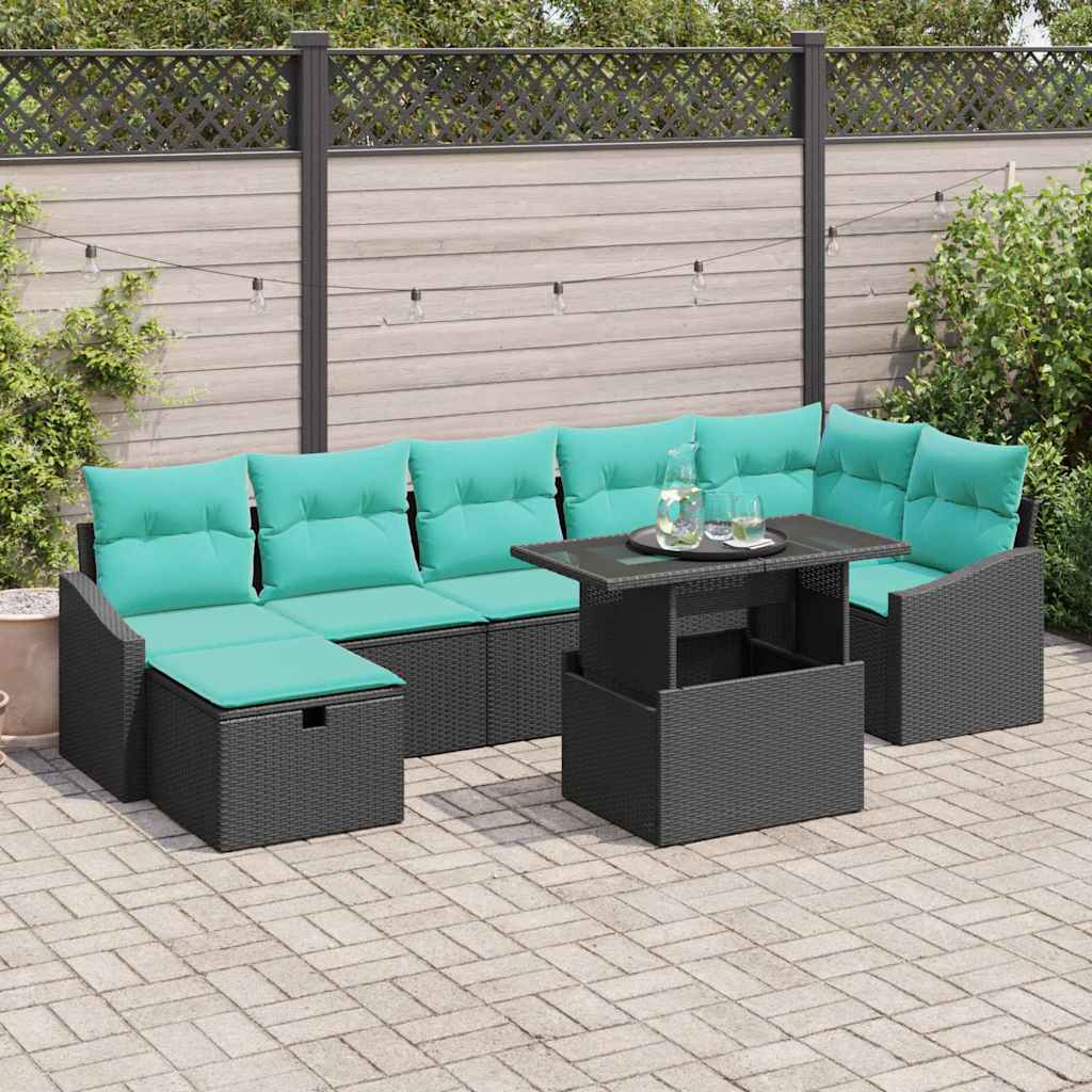 Tuin Sofa Set met kussen met opslag 8 pcs Zwart Poly riet – afbeelding 1