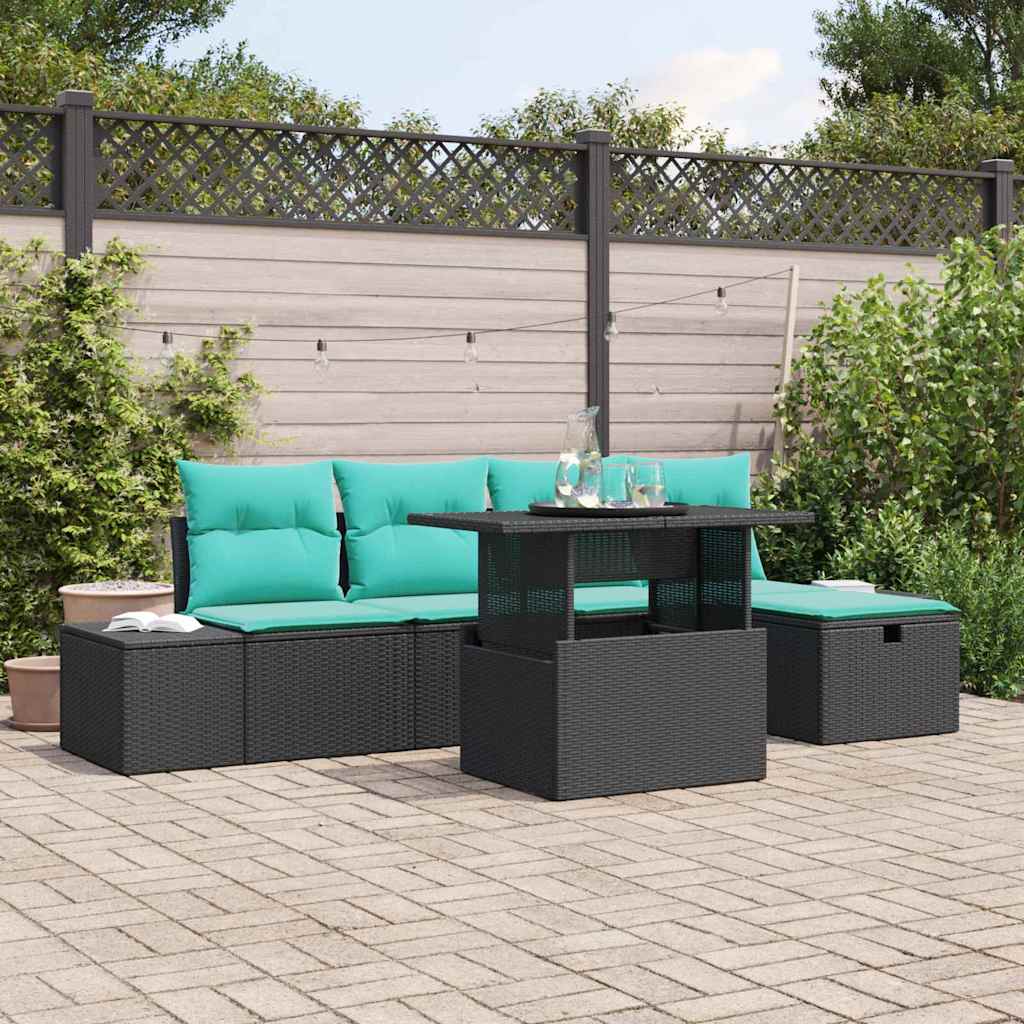 Tuin Sofa Set met kussen met opslag 6 pcs Zwart Poly riet – afbeelding 1