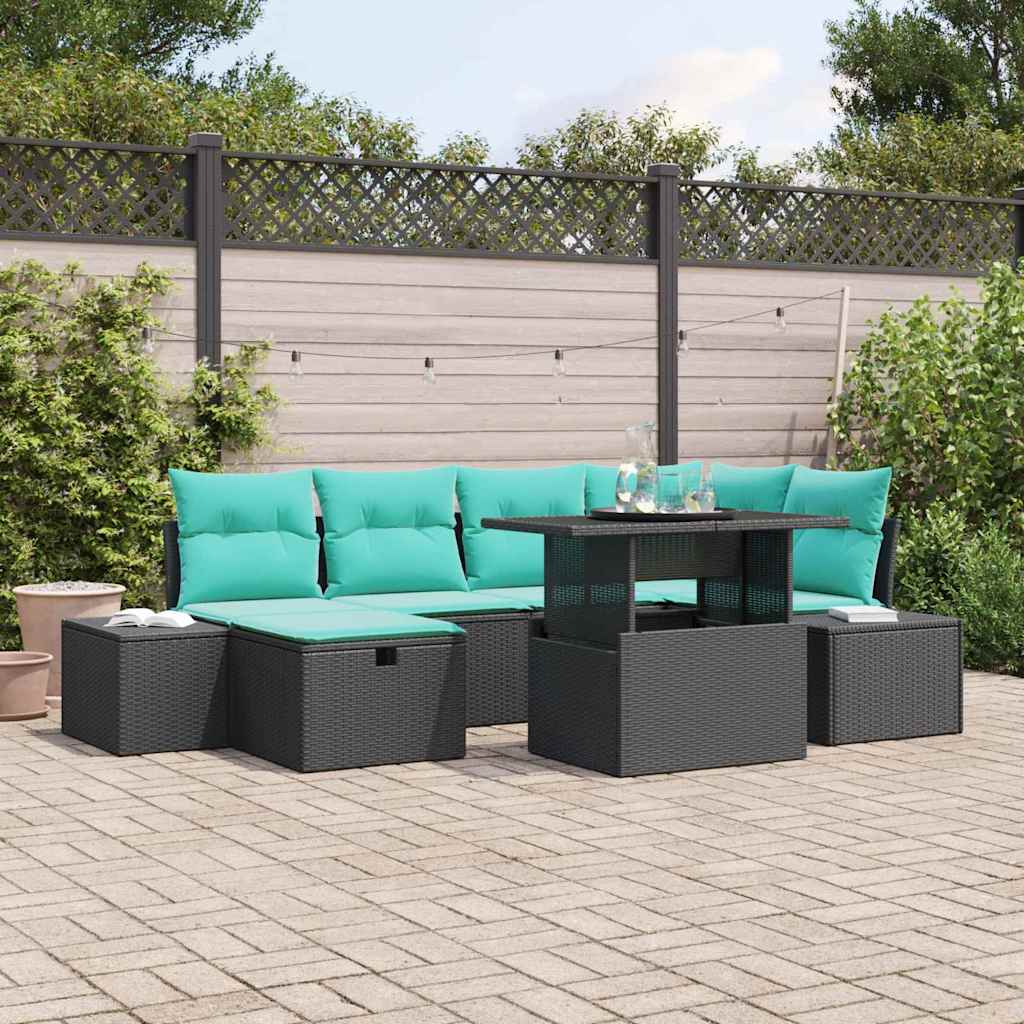 Tuin Sofa Set met kussen met opslag 7 pcs Zwart Poly riet – afbeelding 1