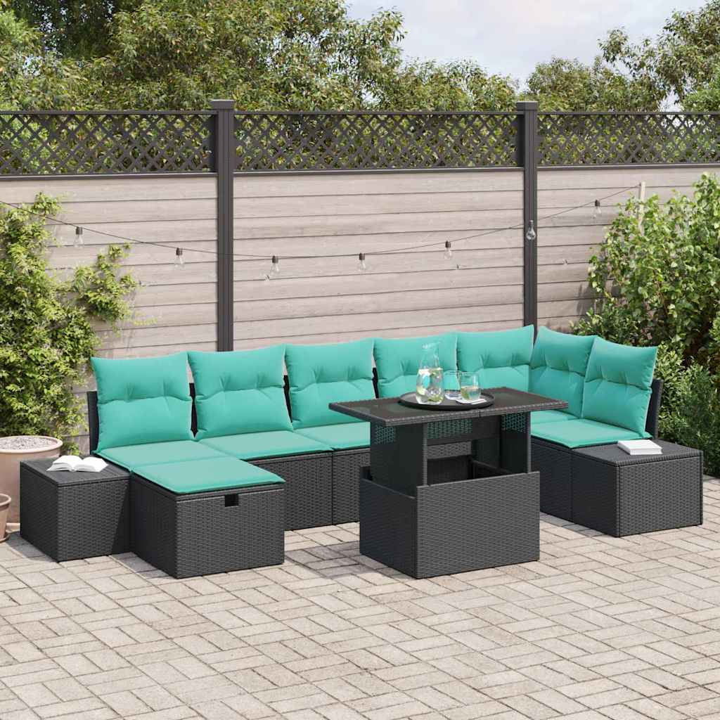 Tuin Sofa Set met kussen met opslag 8 pcs Zwart Poly riet – afbeelding 1