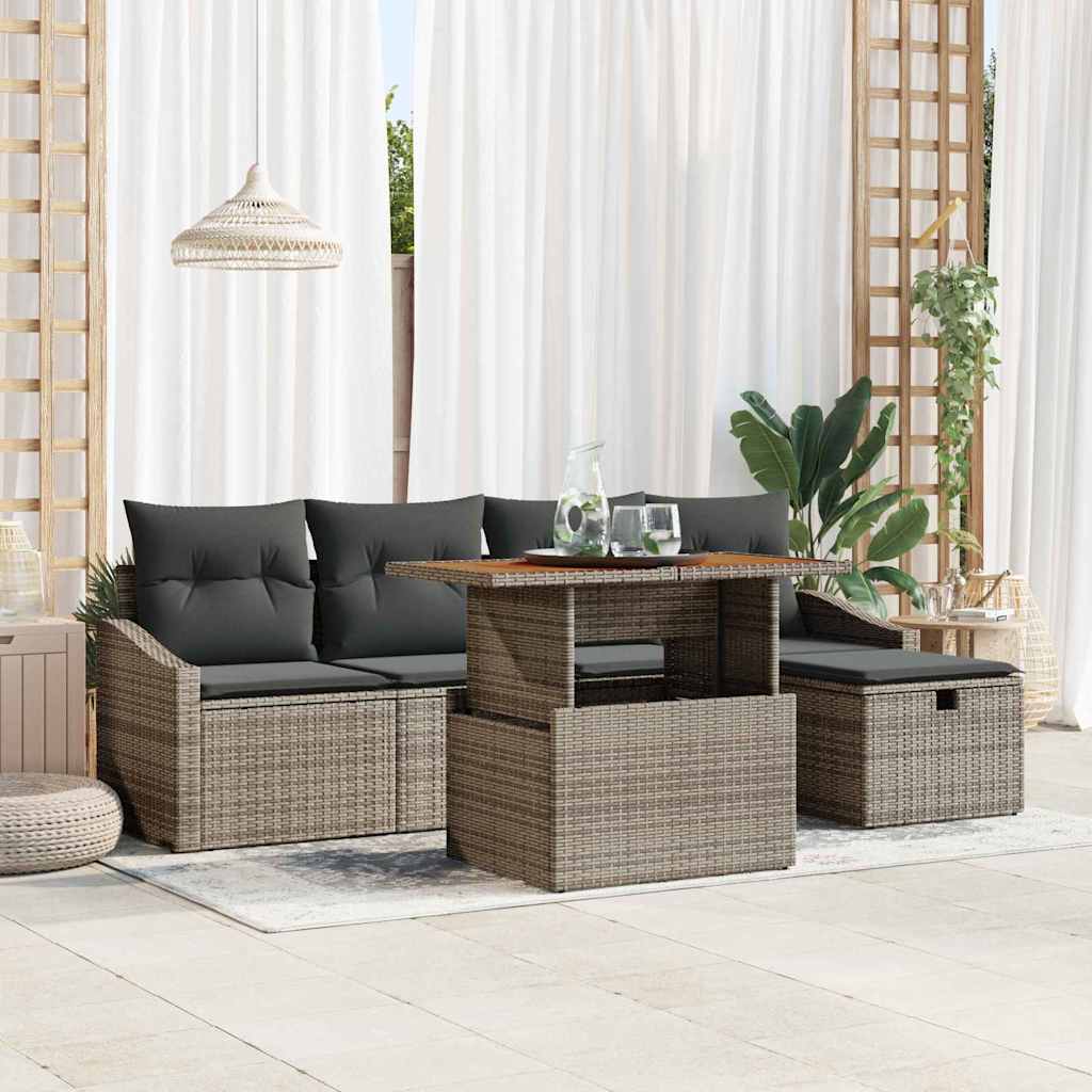 Tuinbankenset met kussen met opslag 6 pcs Grijs poly rattan – afbeelding 1