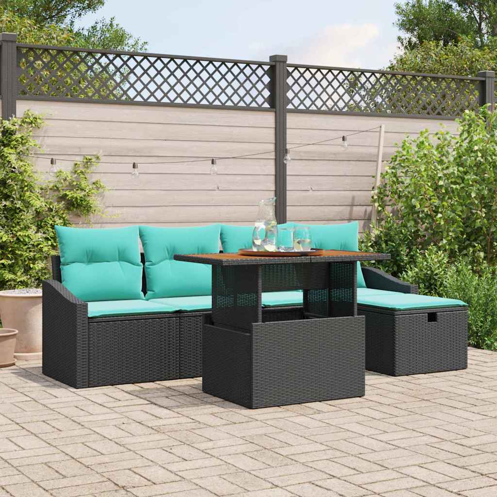 Tuinbankenset met kussen met opslag 6 pcs Zwart poly rattan – afbeelding 1