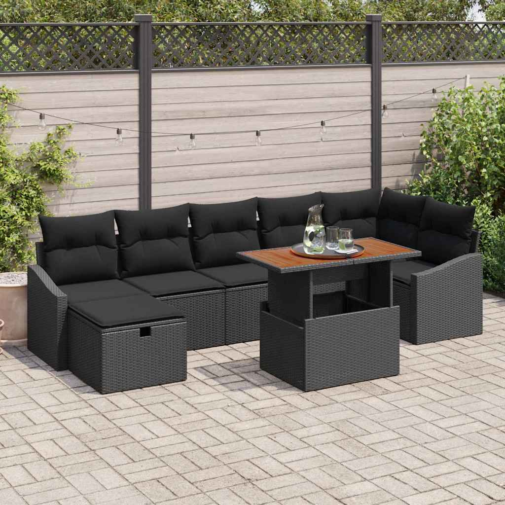 Tuinbankenset met kussen met opslag 8 pcs Zwart poly rattan – afbeelding 1
