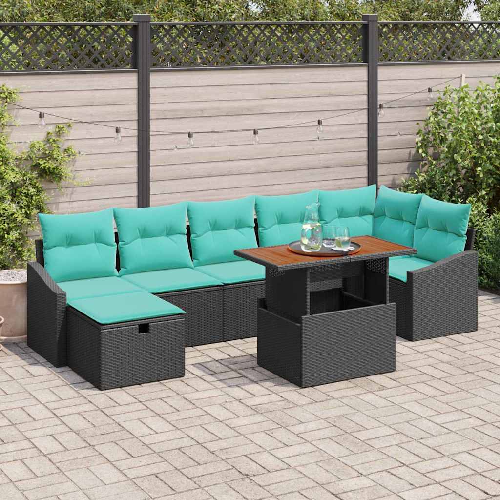 Tuinbankenset met kussen met opslag 8 pcs Zwart poly rattan – afbeelding 1
