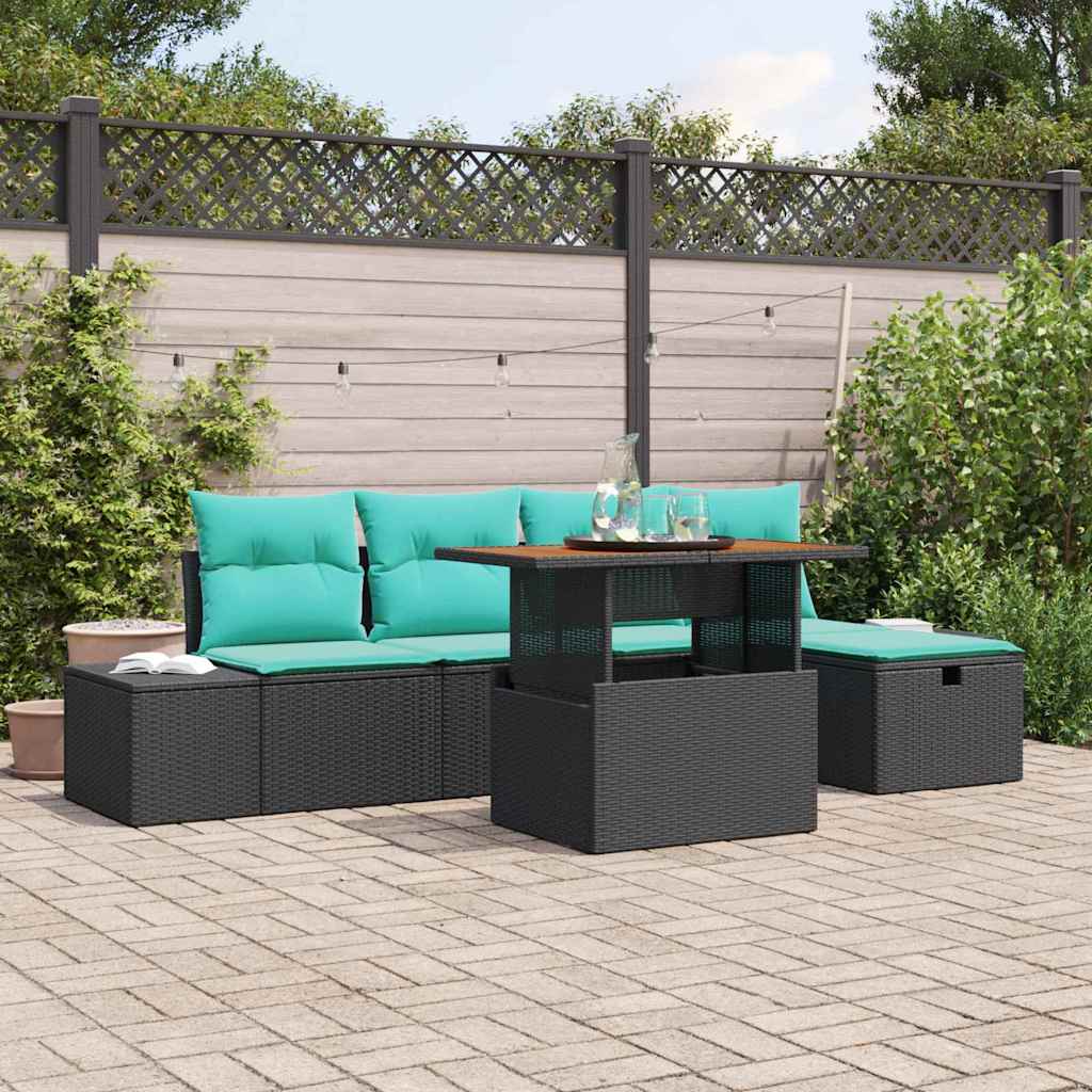 Tuinbankenset met kussen met opslag 6 pcs Zwart poly rattan – afbeelding 1