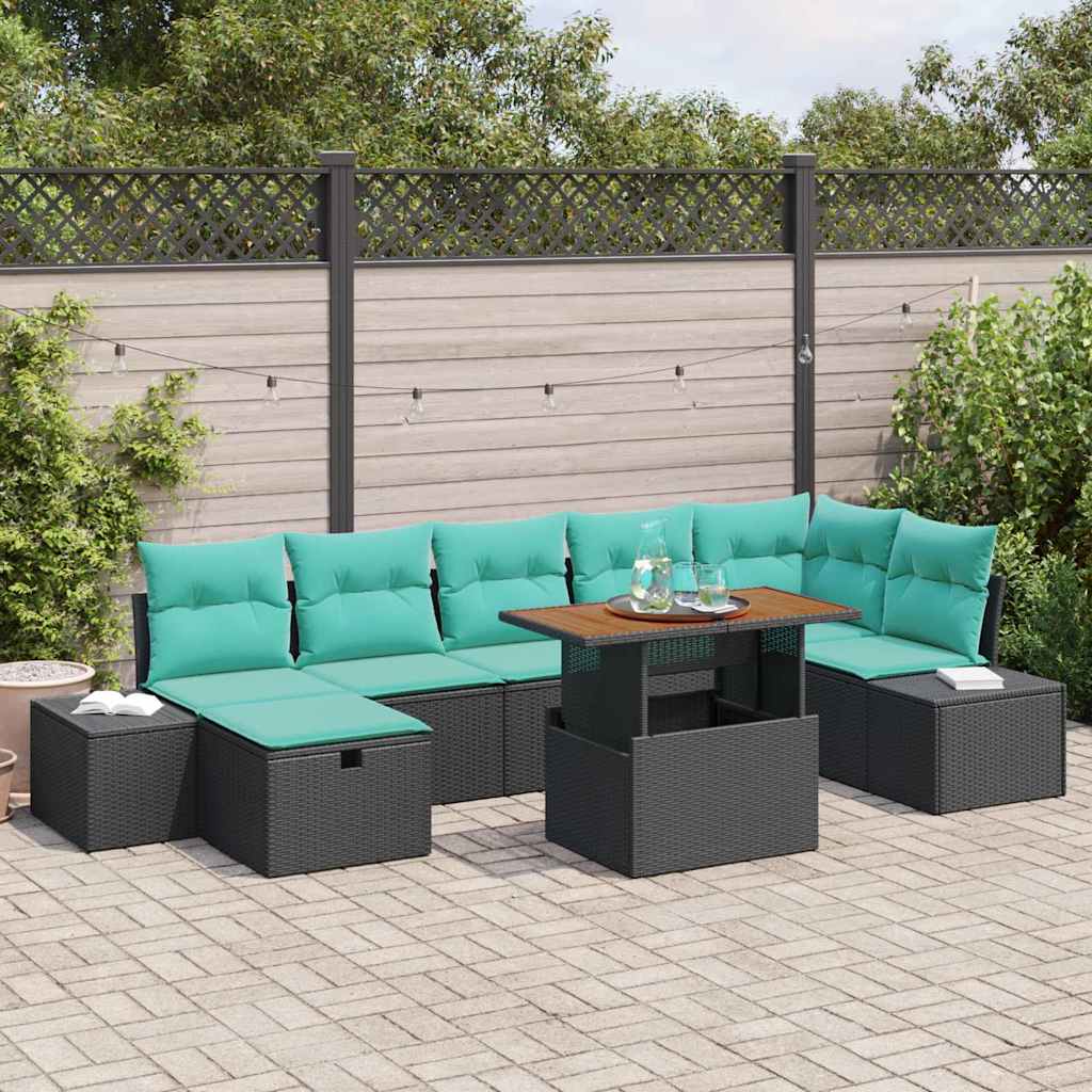 Tuinbankenset met kussen met opslag 8 pcs Zwart poly rattan – afbeelding 1