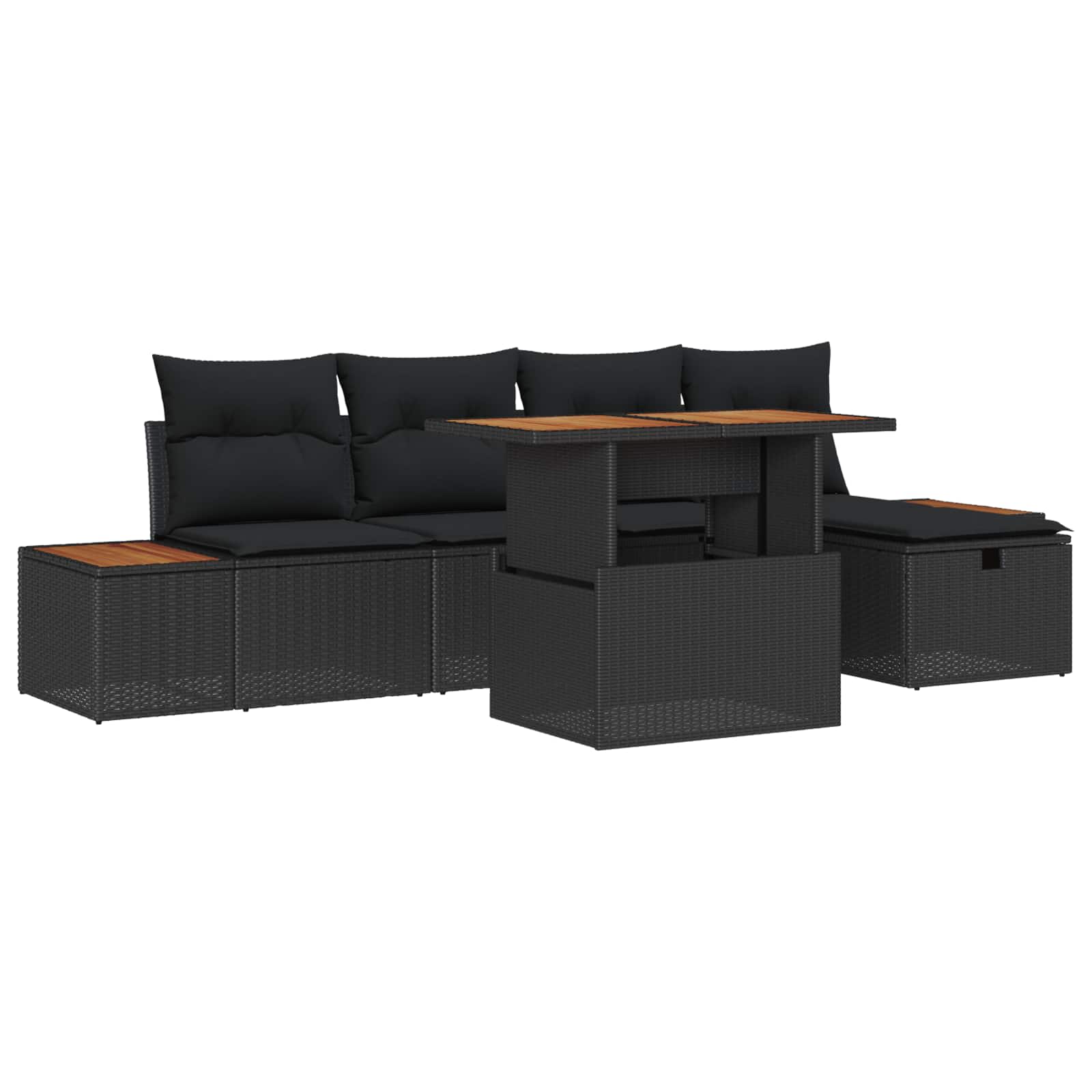 Tuinbankenset met kussen met opslag 6 pcs Zwart poly rattan
