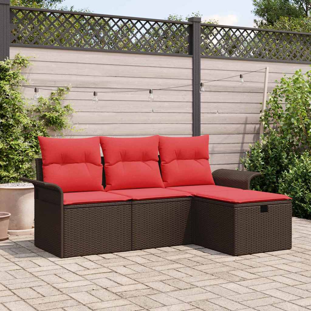 Tuin Sofa Set met kussen met opslag 4 pcs Poly riet – afbeelding 1