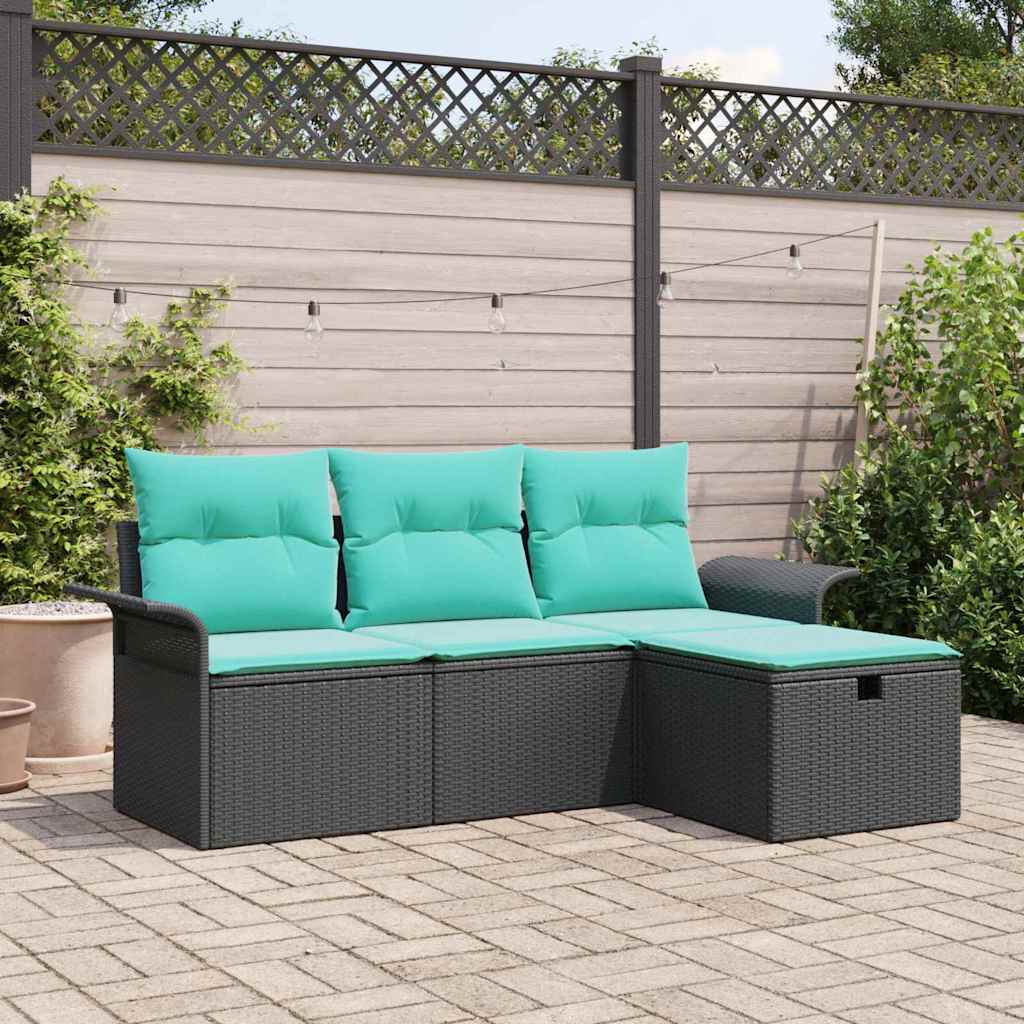 Tuin Sofa Set met kussen met opslag 4 pcs Poly riet – afbeelding 1