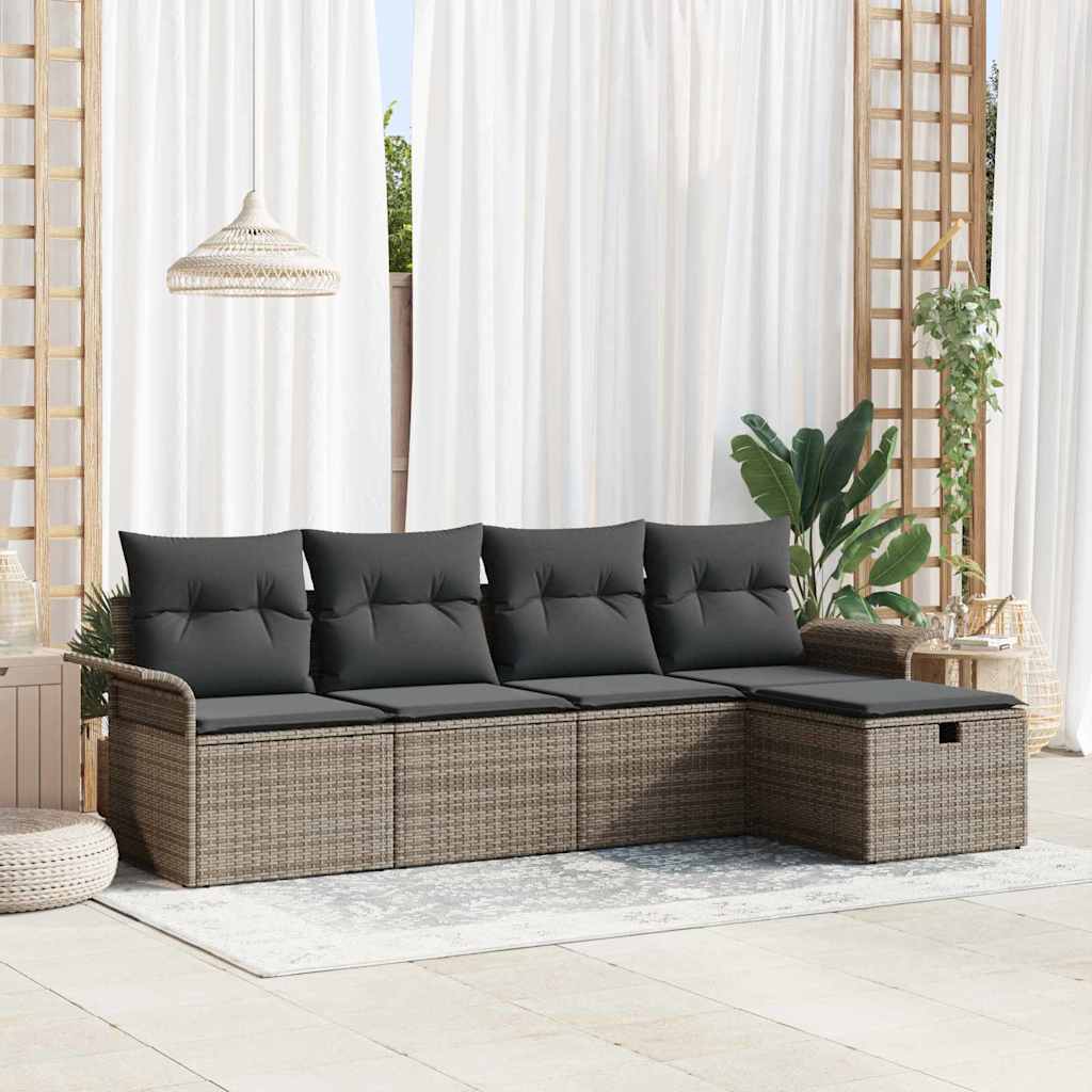 Tuin Sofa Set met kussen met opslag 5 pcs Grijs Poly riet – afbeelding 1