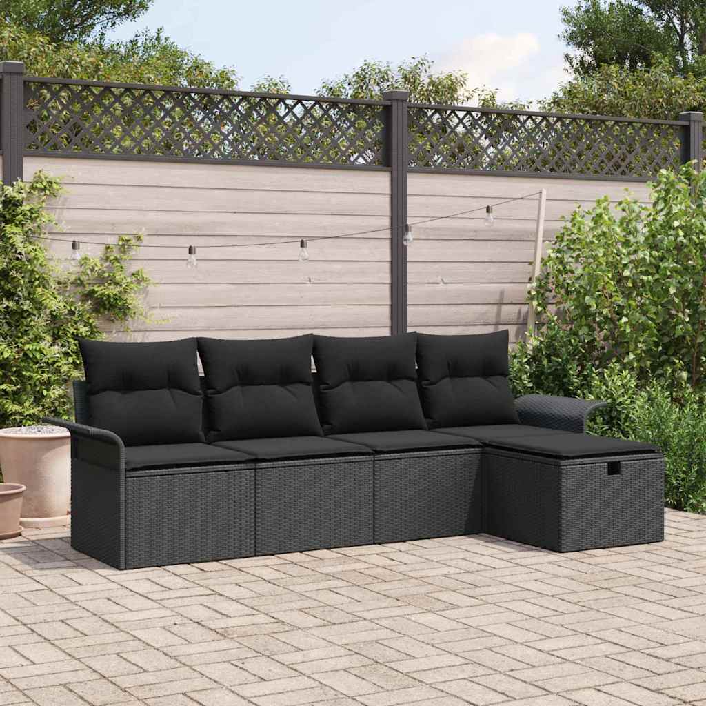 Tuin Sofa Set met kussen met opslag 5 pcs Zwart Poly riet