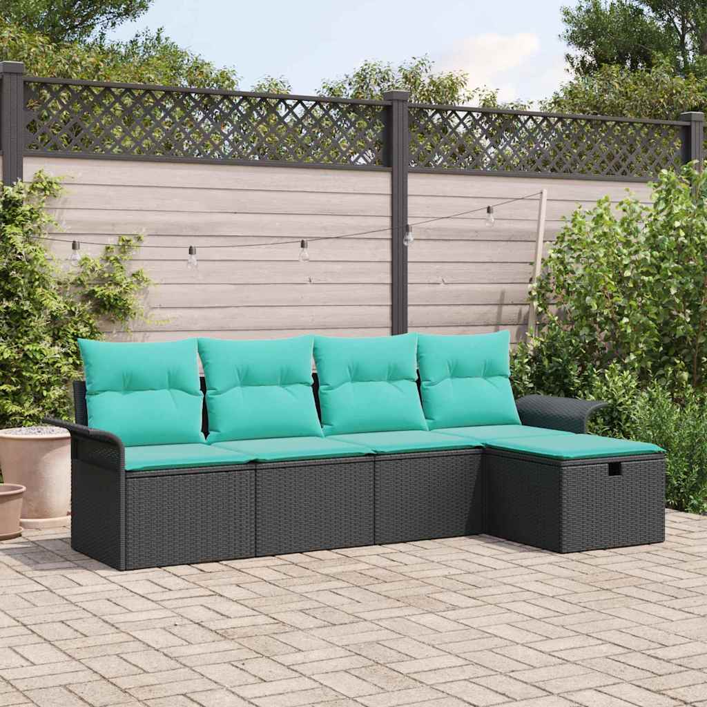 Tuin Sofa Set met kussen met opslag 5 pcs Poly riet – afbeelding 1