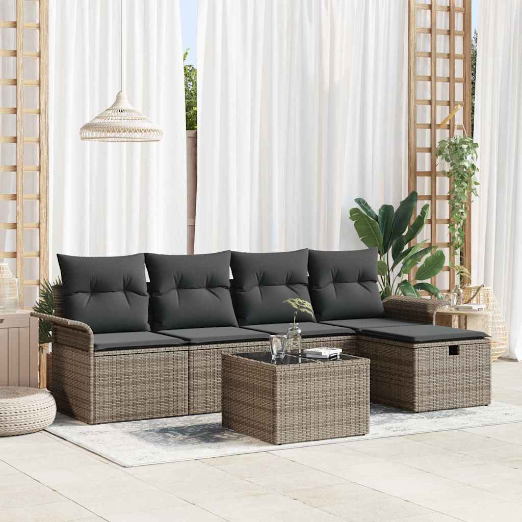 Tuin Sofa Set met kussen met opslag 6 pcs Grijs Poly riet – afbeelding 1