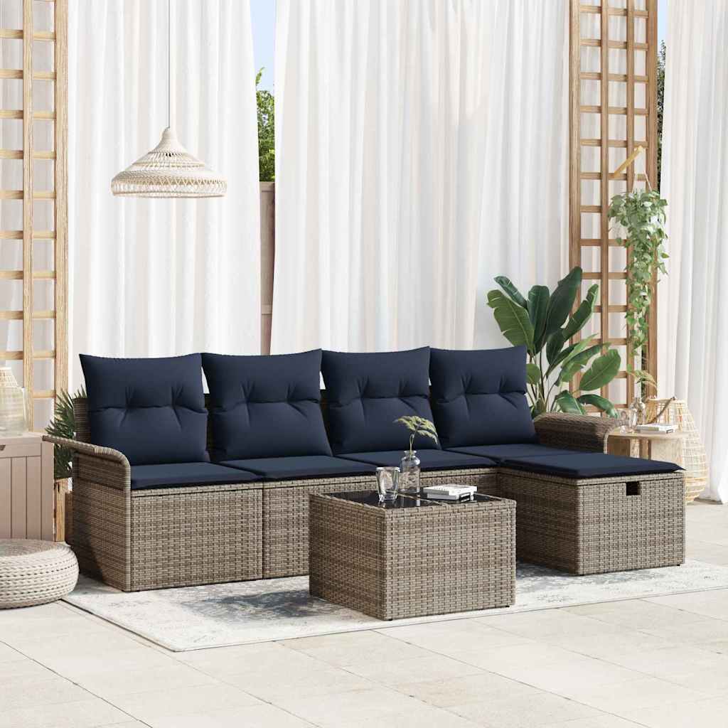 Tuin Sofa Set met kussen met opslag 6 pcs Poly riet – afbeelding 1