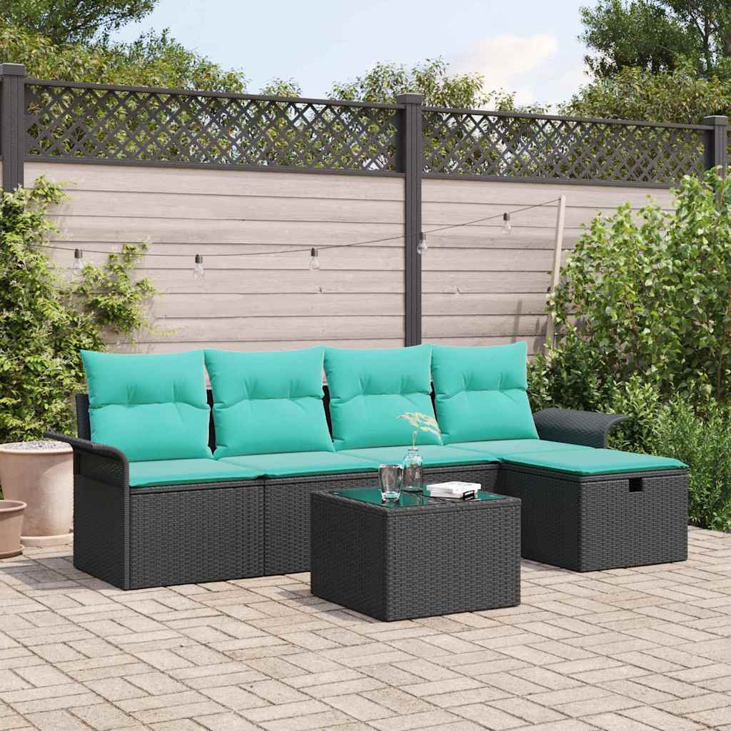 Tuin Sofa Set met kussen met opslag 6 pcs Poly riet – afbeelding 1