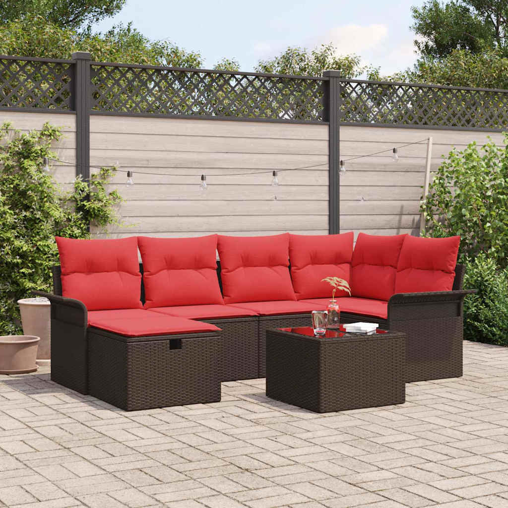 Tuin Sofa Set met kussen met opslag 7 pcs Poly riet – afbeelding 1