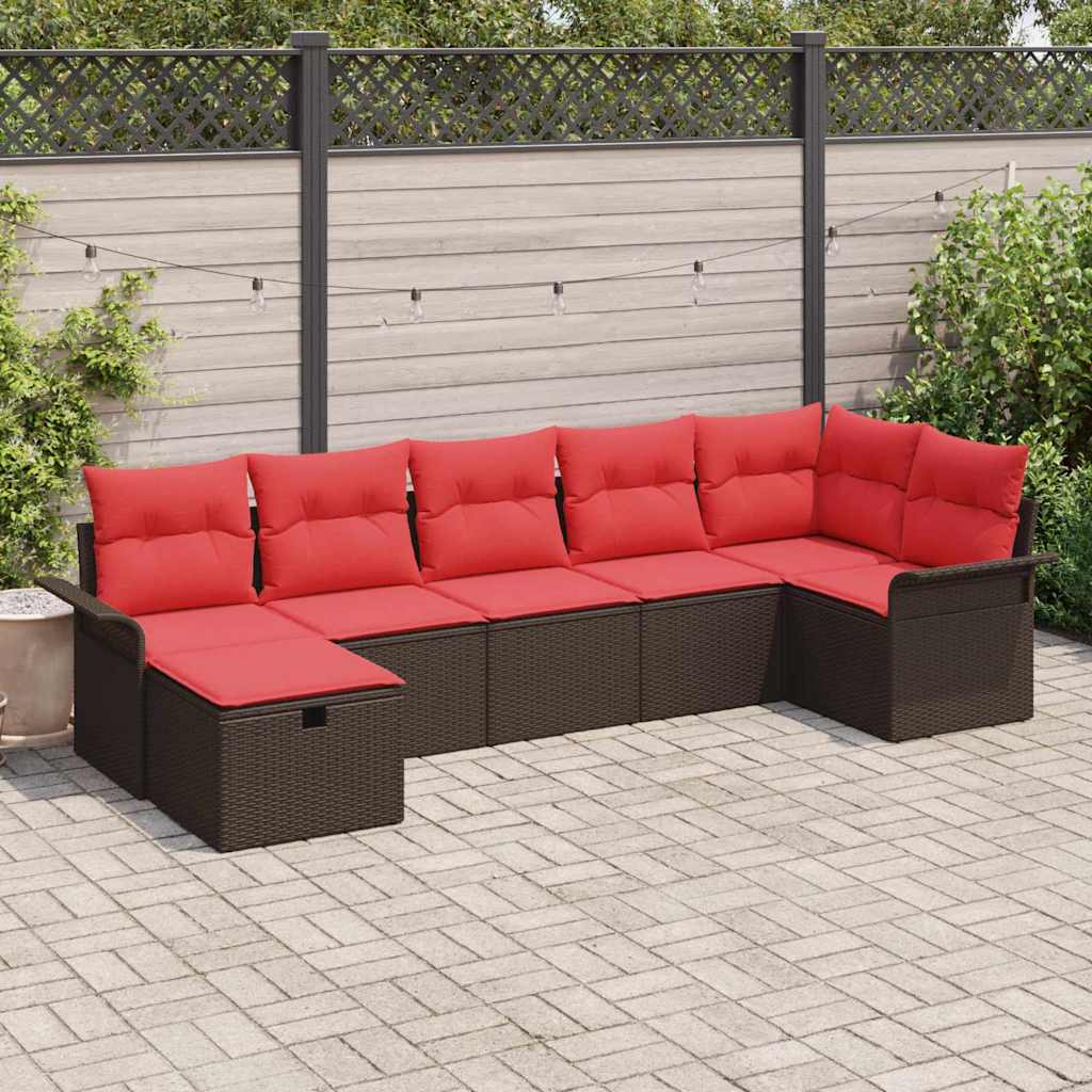 Tuin Sofa Set met kussen met opslag 7 pcs Bruin Poly riet – afbeelding 1