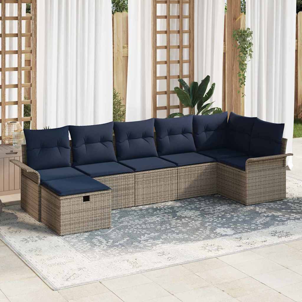 Tuin Sofa Set met kussen met opslag 7 pcs Grijs Poly riet – afbeelding 1