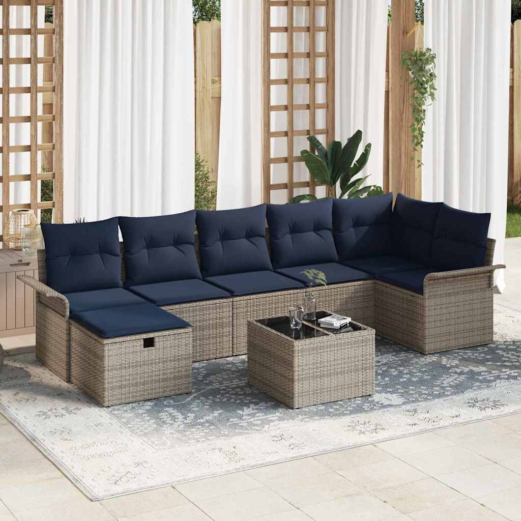 Tuin Sofa Set met kussen met opslag 8 pcs Grijs Poly riet – afbeelding 1