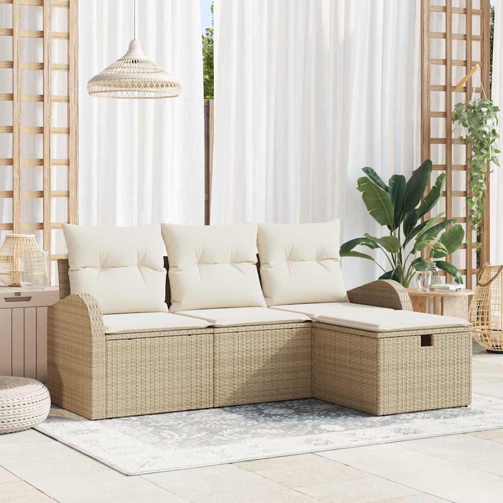 Tuin Sofa Set 4 st Beige poly rattan – afbeelding 1