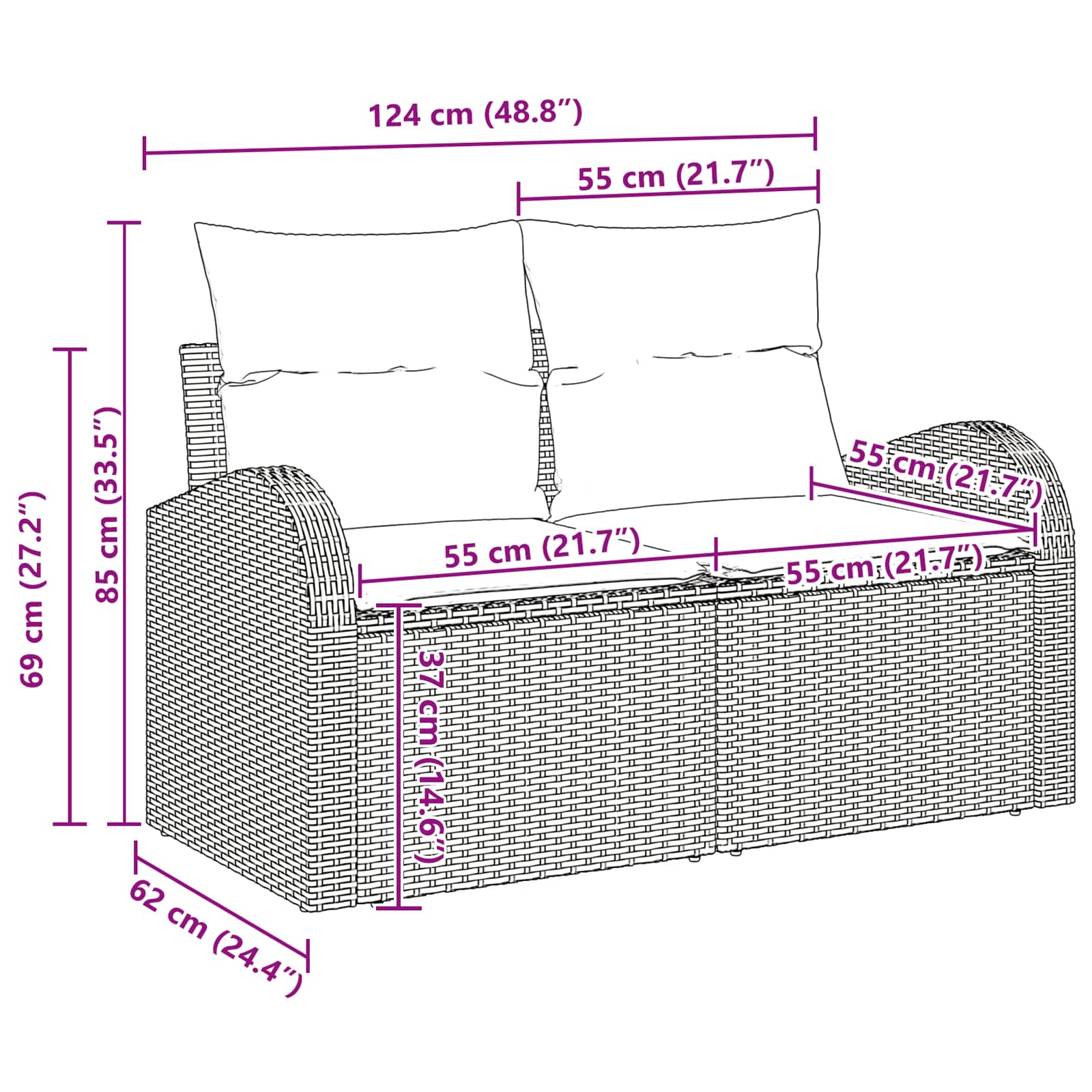 Tuin Sofa Set met kussen met opslag 4 pcs Bruin poly rattan – afbeelding 12