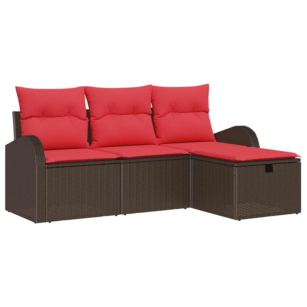 Tuin Sofa Set met kussen met opslag 4 pcs Bruin poly rattan – afbeelding 2