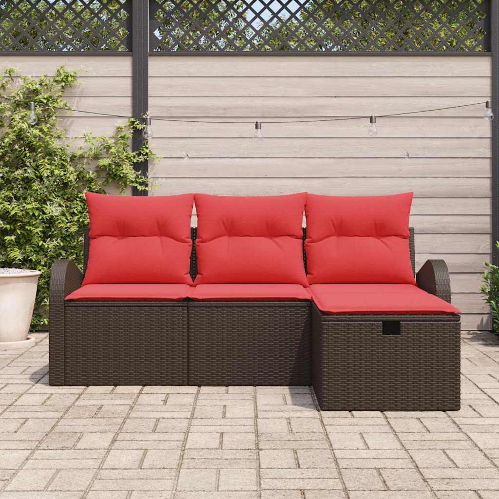 Tuin Sofa Set met kussen met opslag 4 pcs Bruin poly rattan – afbeelding 3