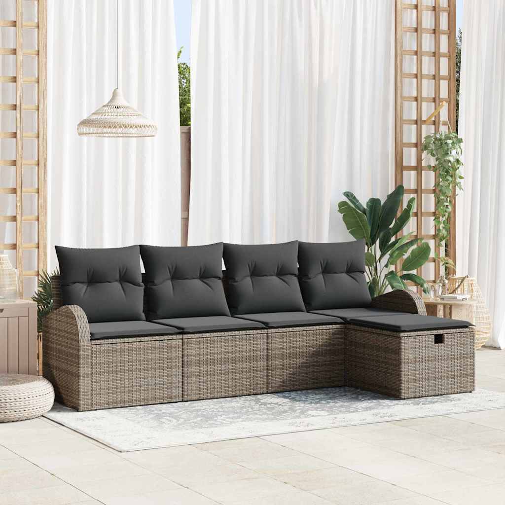 Tuin Sofa Set met kussen met opslag 5 pcs Grijs Poly riet – afbeelding 1