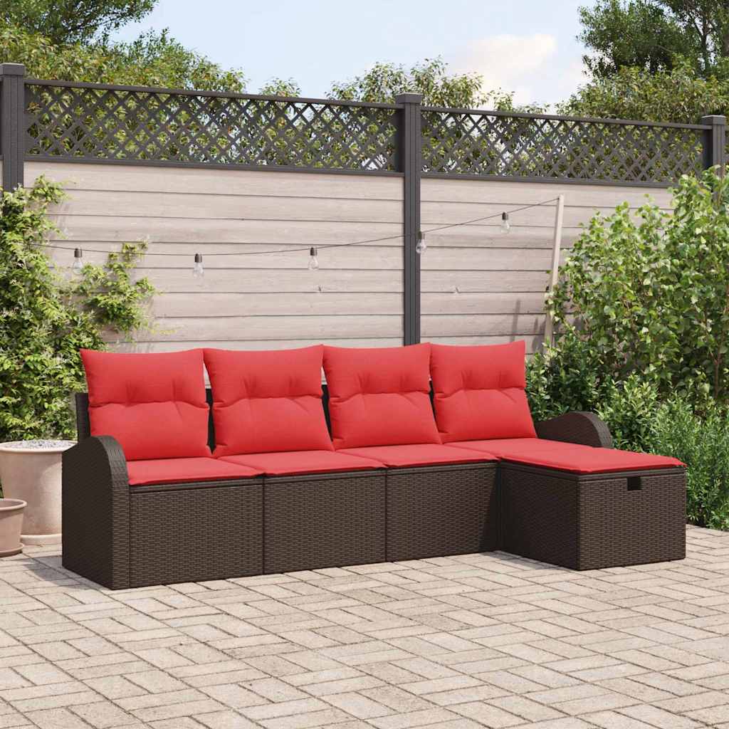 Tuin Sofa Set met kussen met opslag 5 pcs Bruin poly rattan – afbeelding 1