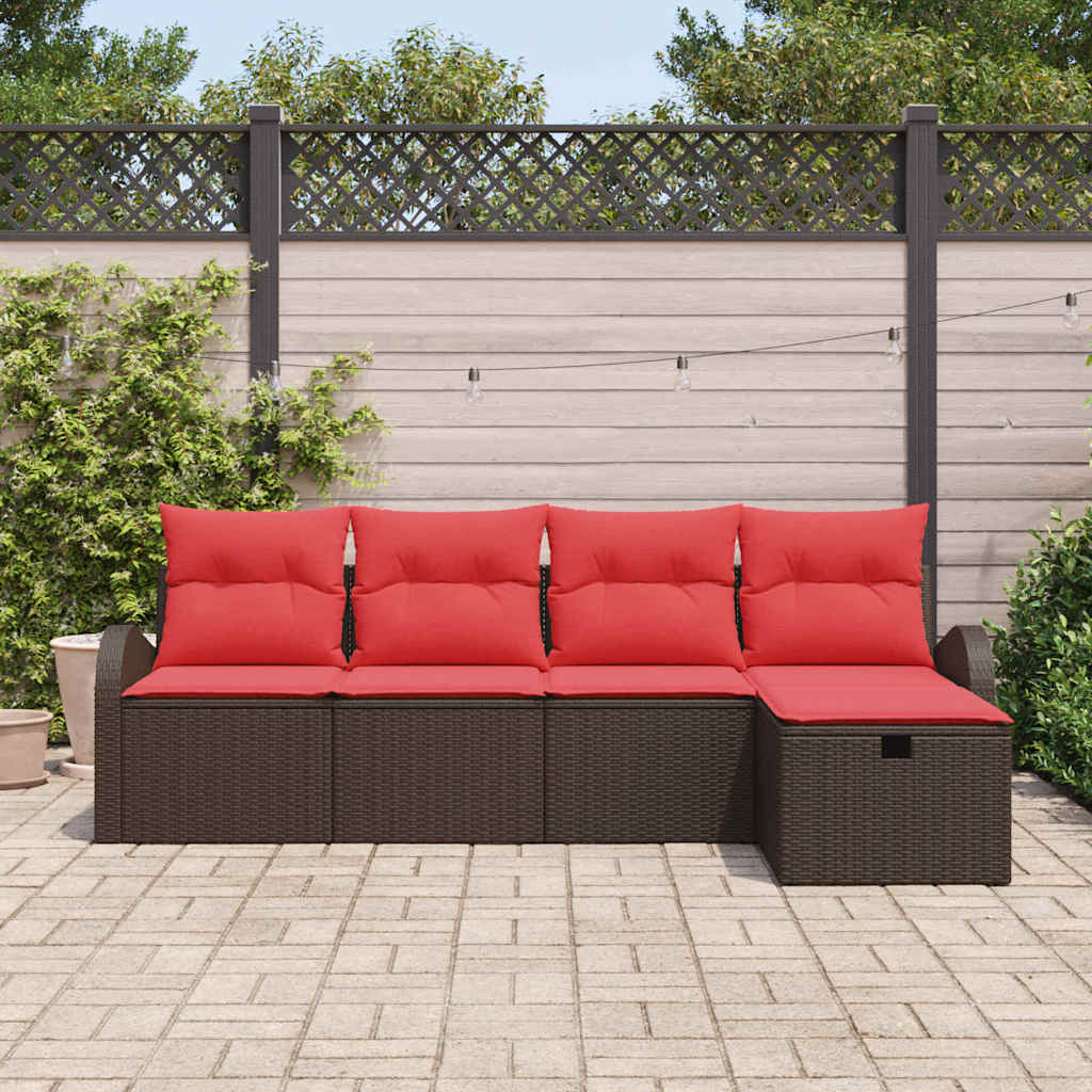 Tuin Sofa Set met kussen met opslag 5 pcs Bruin poly rattan – afbeelding 3