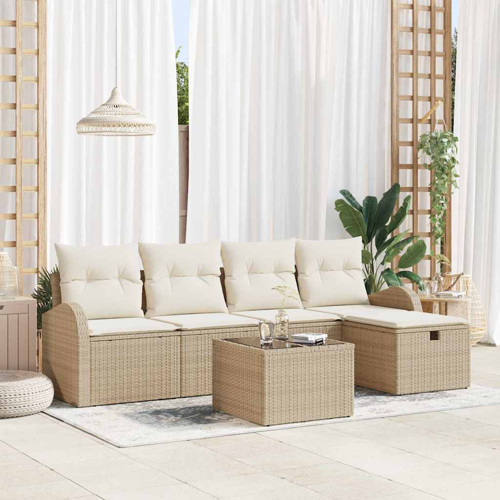 Tuin Sofa Set 6 st Beige poly rattan – afbeelding 1