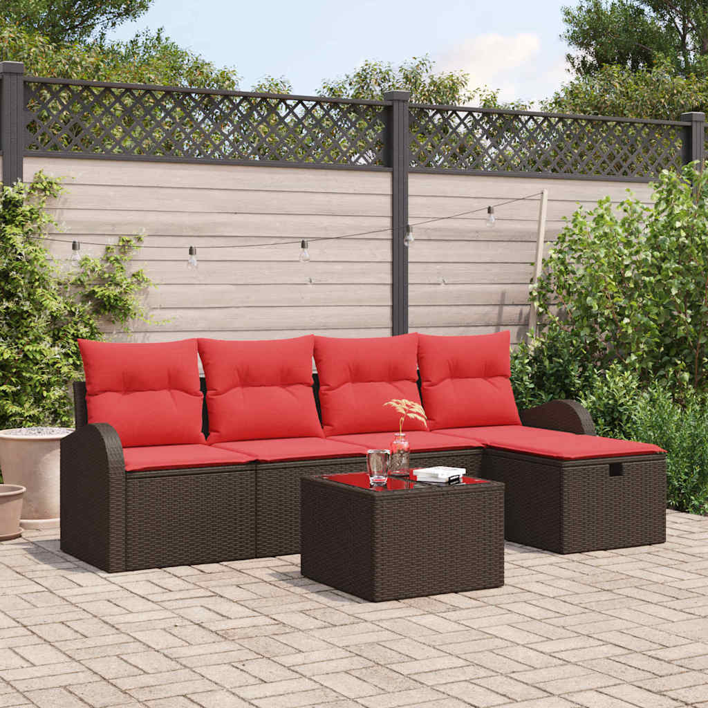 Tuin Sofa Set met kussen met opslag 6 pcs Bruin poly rattan – afbeelding 1