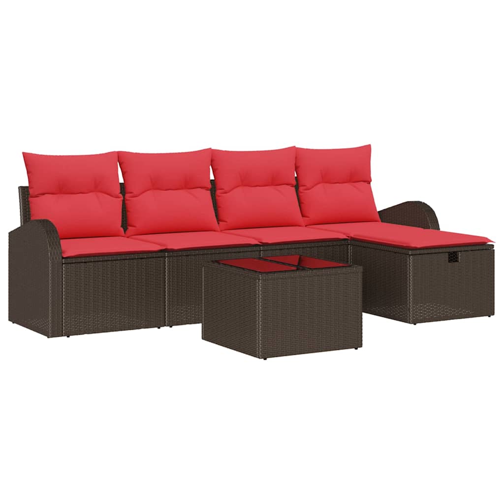 Tuin Sofa Set met kussen met opslag 6 pcs Bruin poly rattan – afbeelding 2