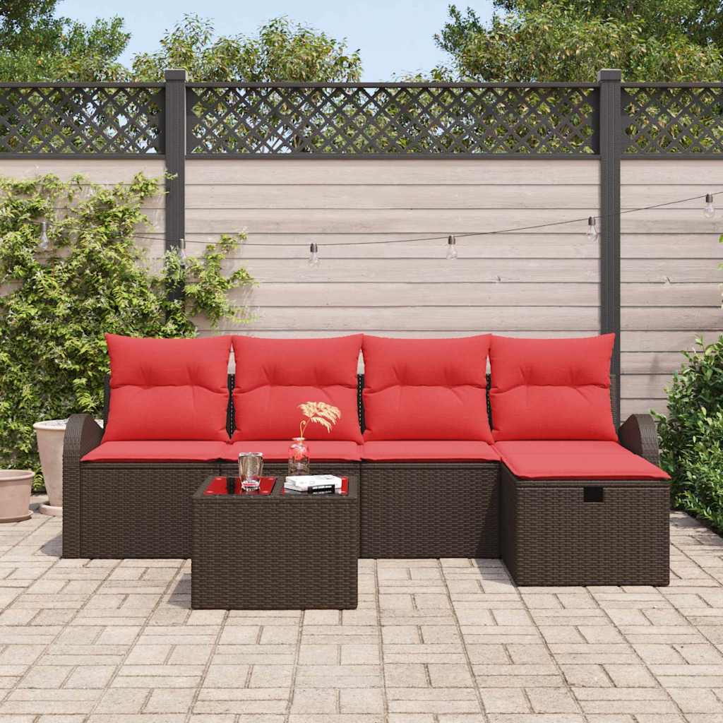 Tuin Sofa Set met kussen met opslag 6 pcs Bruin poly rattan – afbeelding 3