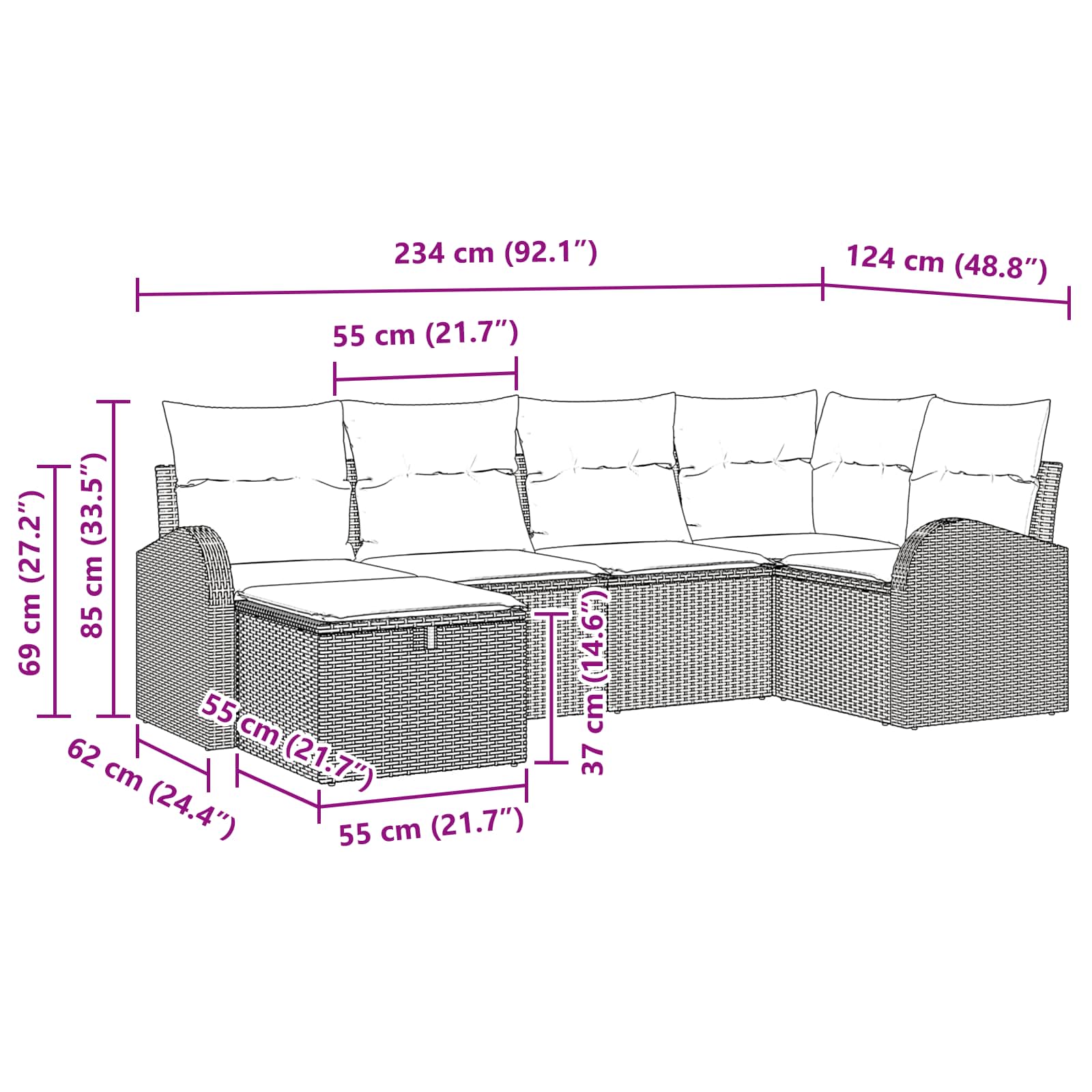 Tuin Sofa Set met kussen met opslag 6 pcs Bruin poly rattan – afbeelding 12