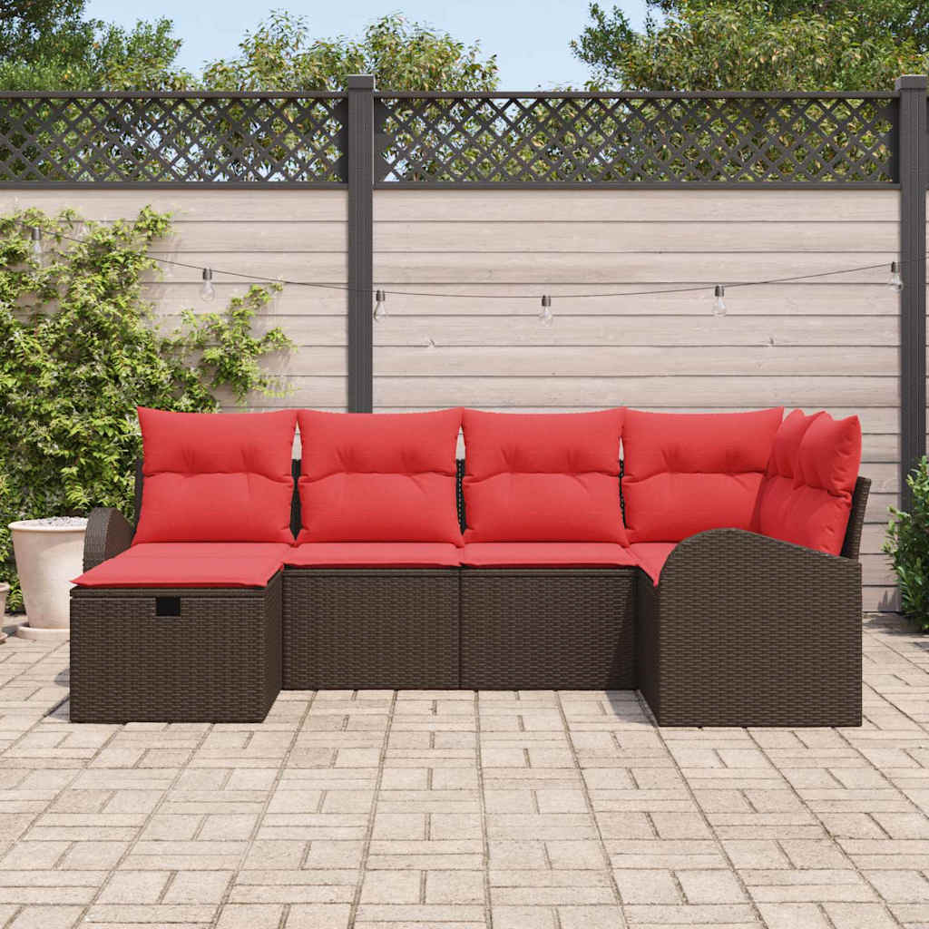 Tuin Sofa Set met kussen met opslag 6 pcs Bruin poly rattan – afbeelding 3