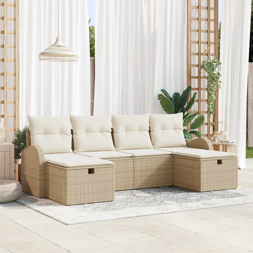 Tuin Sofa Set 6 st Beige poly rattan – afbeelding 1