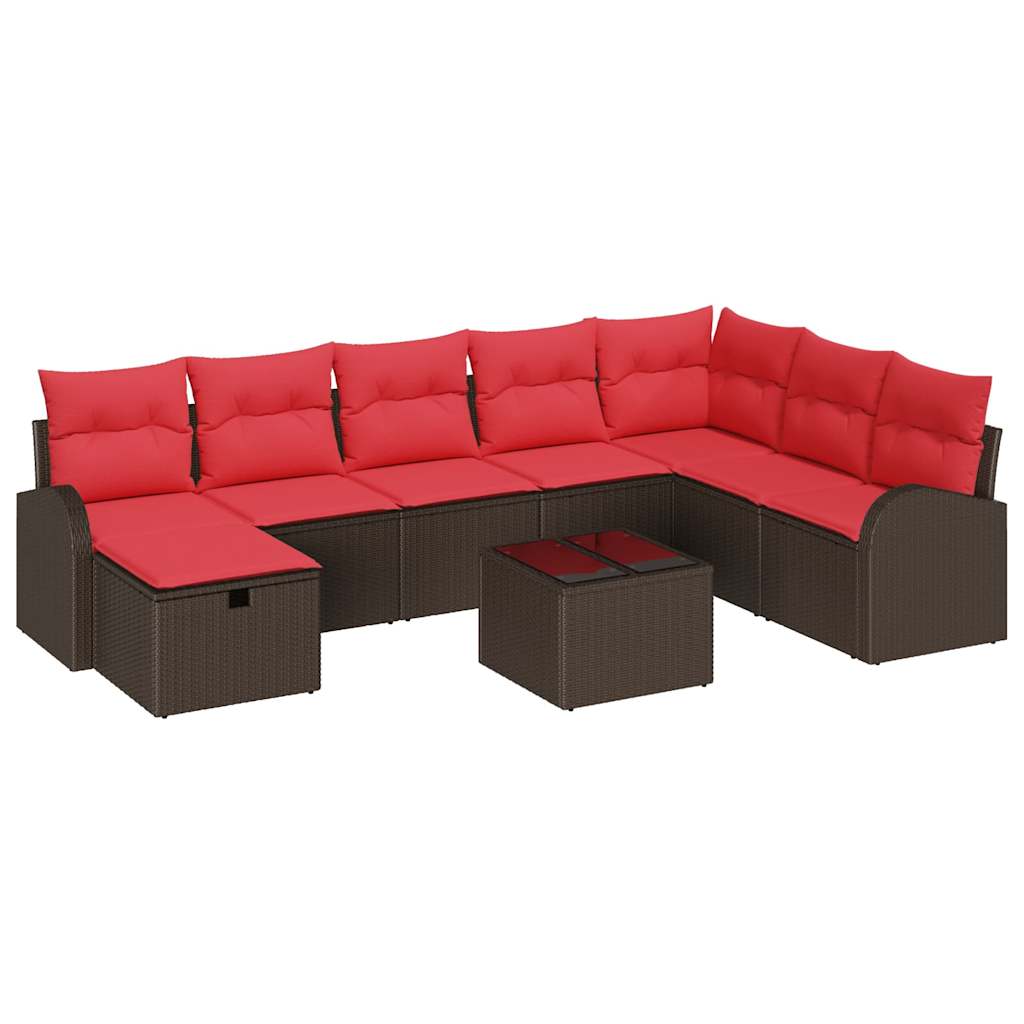 Tuin Sofa Set met kussen met opslag 9 pcs Bruin Poly riet – afbeelding 2