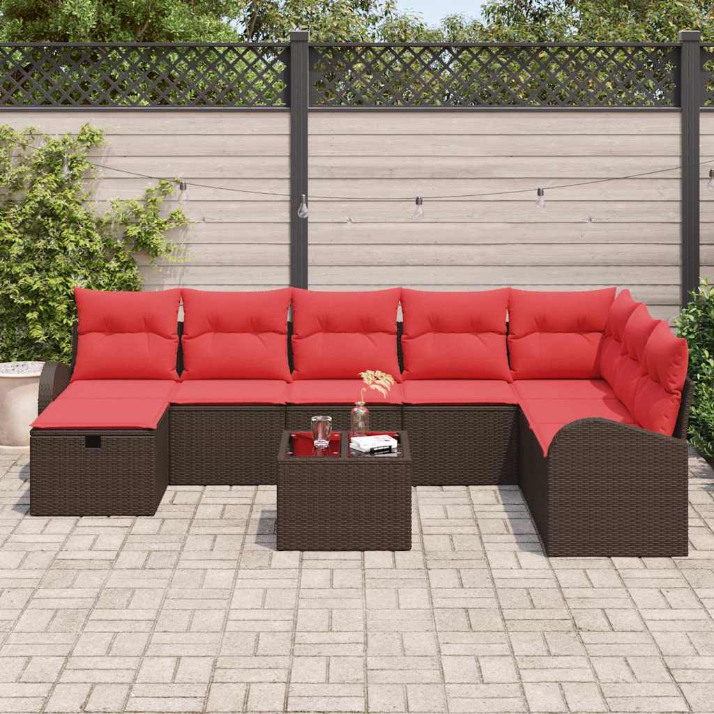 Tuin Sofa Set met kussen met opslag 9 pcs Bruin Poly riet – afbeelding 3