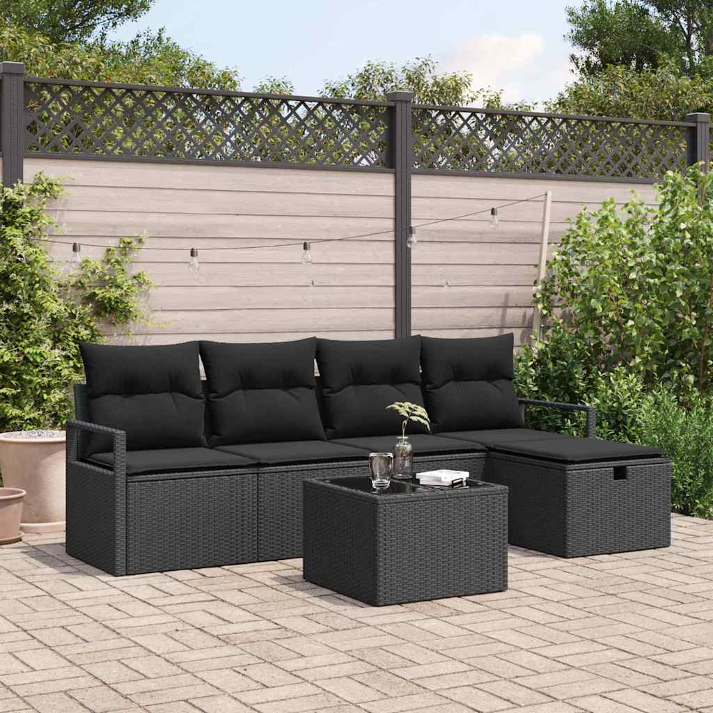 Tuin Sofa Set met kussen met opslag 6 pcs Zwart Poly riet