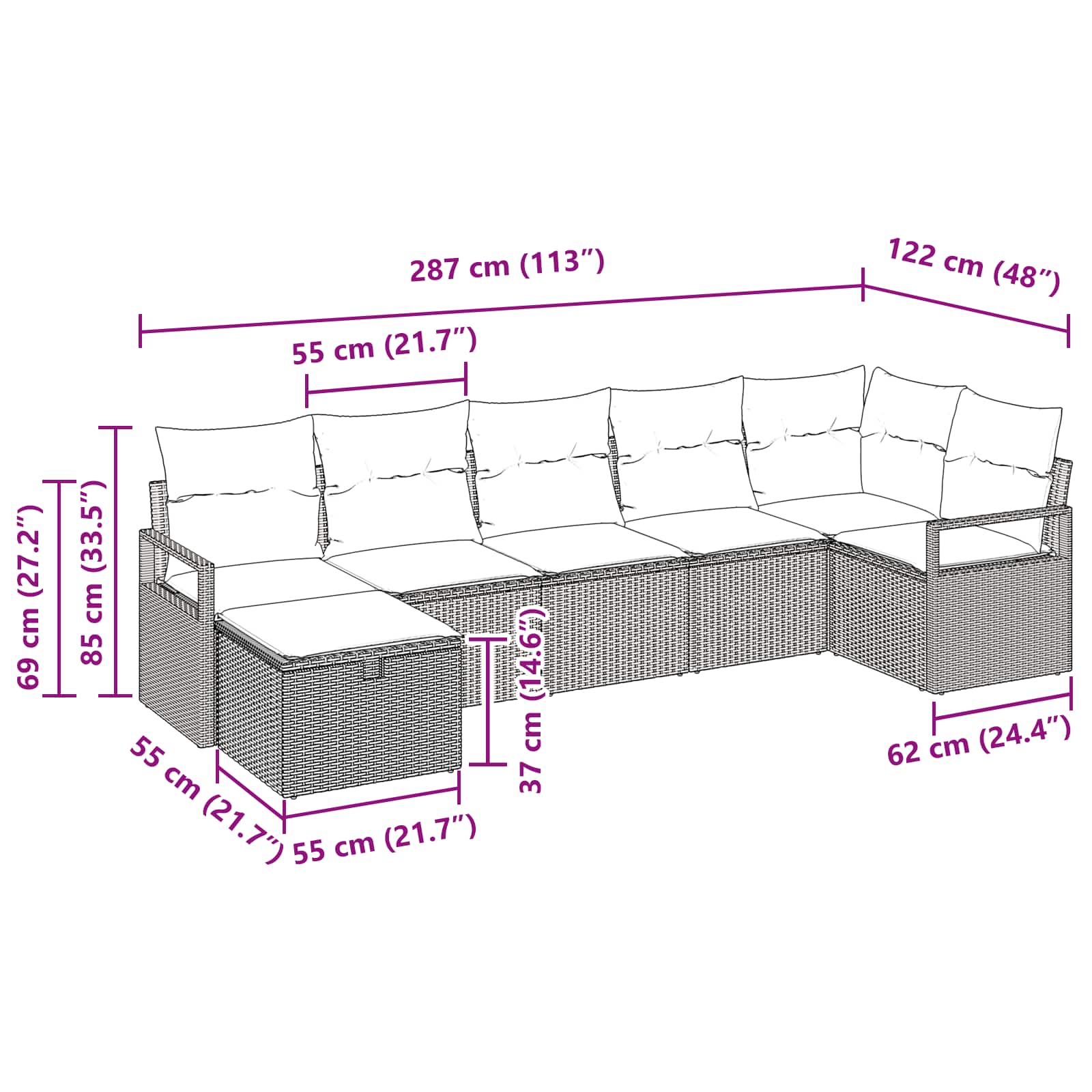 Bankstel met kussen 4 pcs poly rattan – afbeelding 12