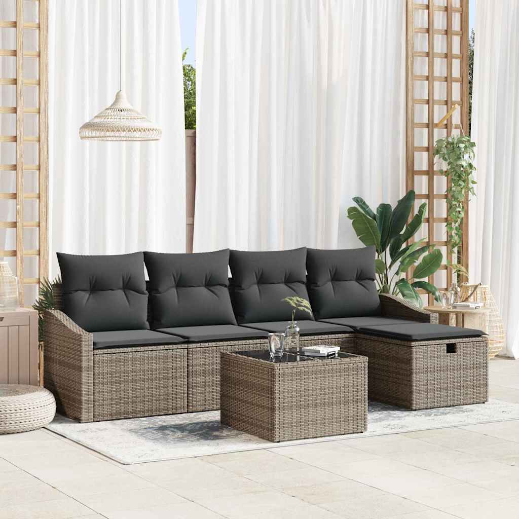 Bankstel met kussen 5 pcs poly rattan – afbeelding 1